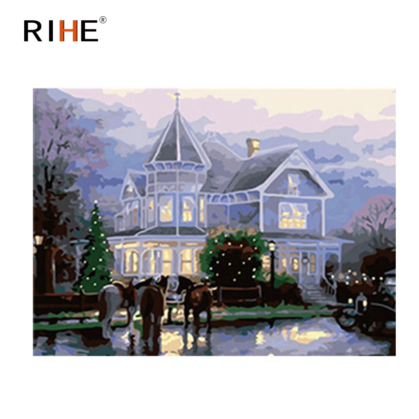 

RIHE Deluxe Villa Diy Painting By Numbers Abstract Night Oil Painting On Canvas Cuadros Decoracion Acrylic Wall Picture For Room