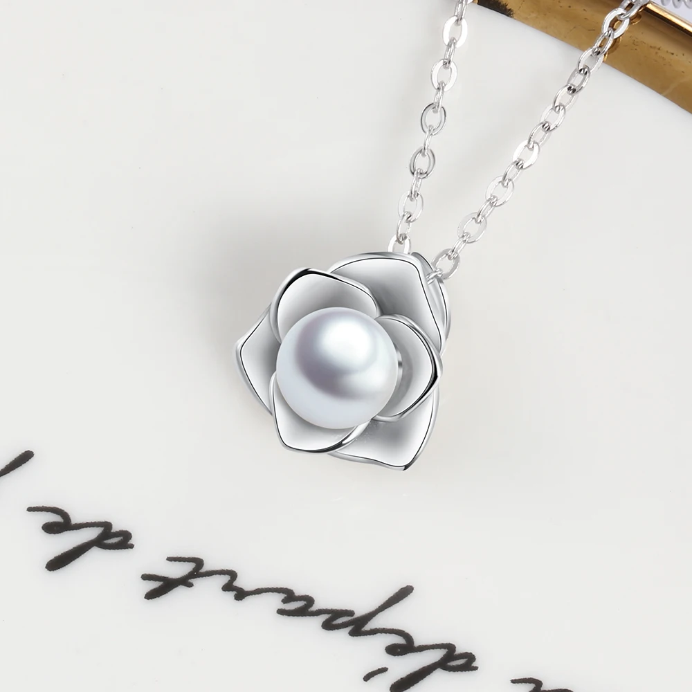 Цветок с жемчугом ожерелье подвеска длинная Очаровательная цепочка 925 пробы серебряные ювелирные изделия подарок для женщин девочек дропшиппинг(Lam Hub Fong