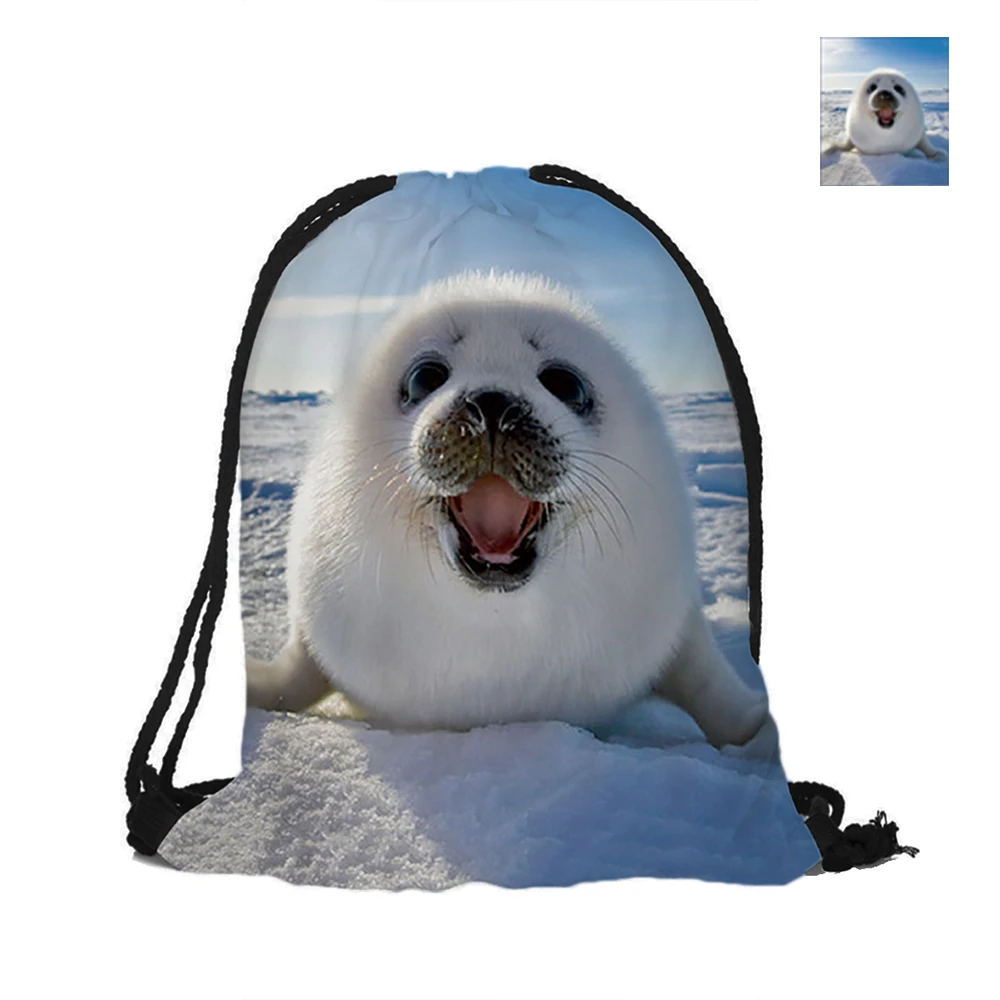 Cute Seal Baby Printing Drawstring Bags Backpack Printed With Double