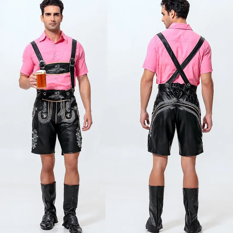 

Men's Oktoberfest Cotton Cashmere Leather Lederhosen Costume For Man Party Cosplay Waiter Farmer Game Costumes Size M L XL
