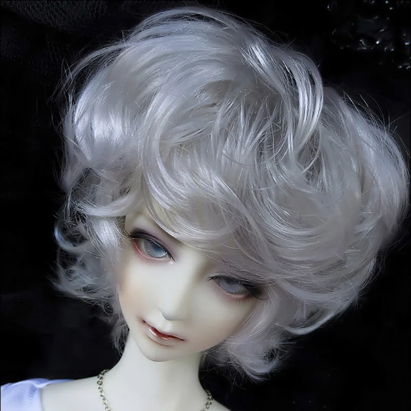 Bybrana 1/3 1/4 Короткие вьющиеся мальчика silver белые волосы парик BJD для кукол бесплатная доставка