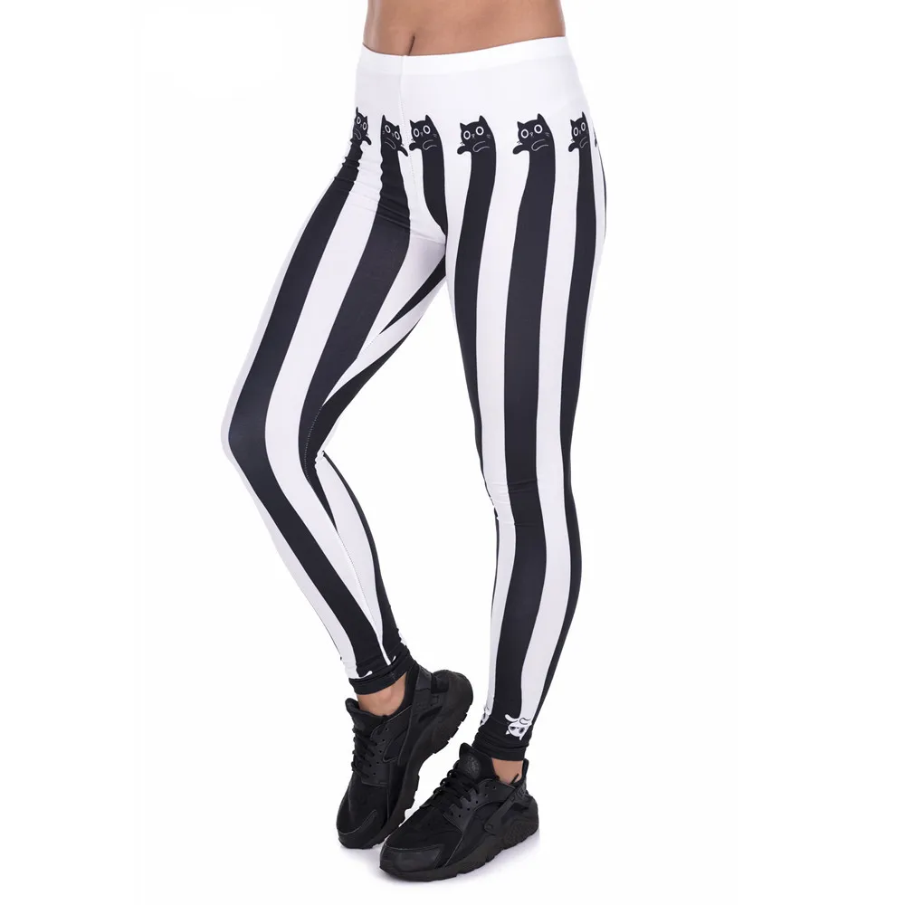 FCCEXIO стиль женские леггинсы с высокой талией, для фитнеса, леггинсы Funnly Stripes кошки печати леггинсы женские брюки тренировки тонкие брюки