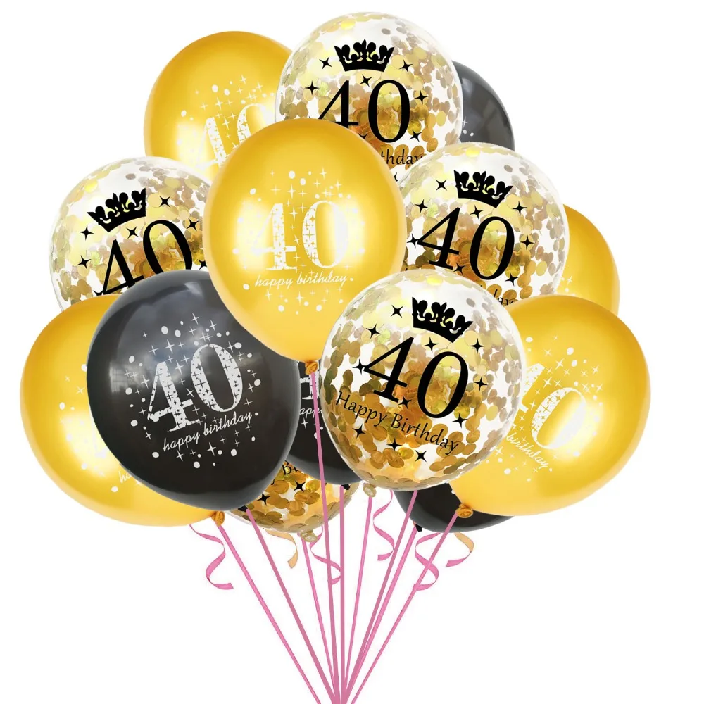 15Pcs Happy Birthday Number Gold Black Latex Confetti Balloons 18 30 40 50 60 Wedding Anniversary Birthday Party Decoration