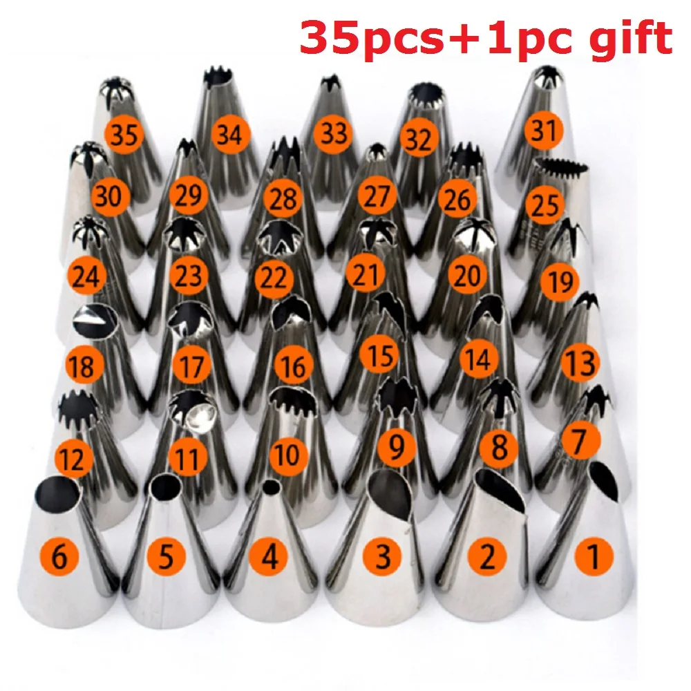 36pcs Насадки для украшения выпечки наборы насадка для пирожных Набор DIY многоразовые принадлежности для выпечки, помадка Декор глазурь для кексов насадка для крема без трубопроводов сумки для инструментов - Цвет: 36pcs