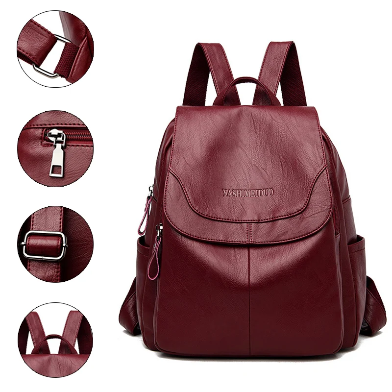 

2019 Female Leather Backpacks High Quality Sac A Dos Ladies Bagpack Luxury Designer Large Capacity Casual Daypack Girl Mochilas