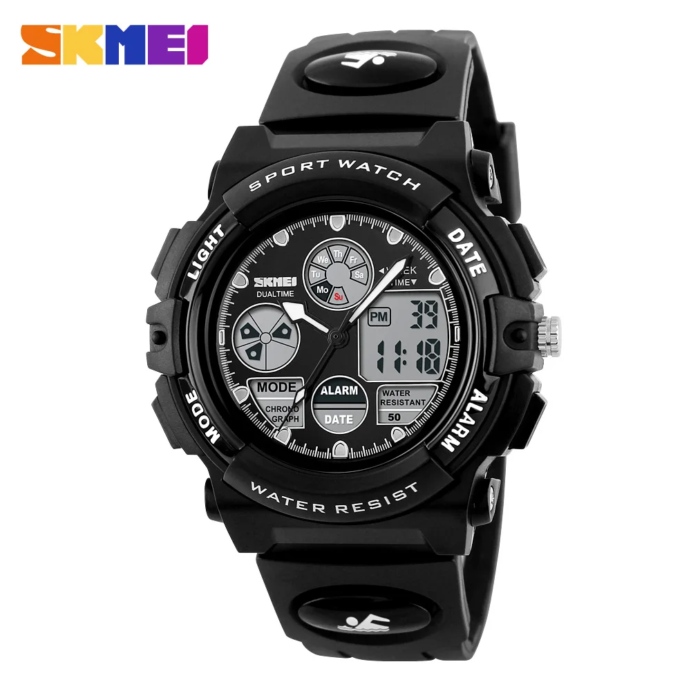 SKMEI спортивные часы детский светодиодный цифровой 50 м Водонепроницаемый двойной дисплей наручные часы будильник для мальчиков девочек дети 1163 - Цвет: Black