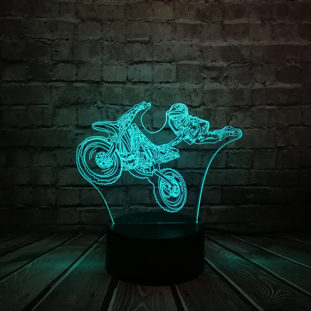 Акриловый 3D галопирующий Мотоцикл Блеск LED 7 цветов Изменение батареи питания
