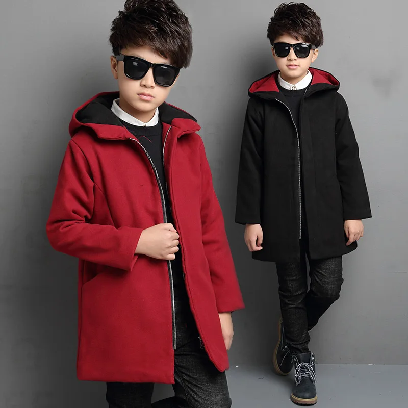 

2017 Simple Boys Long Sleeve Warm Winter Coats Zipper Thicken High Quality Fashion Casual Hooded Warm Children Overcoat 6-16y