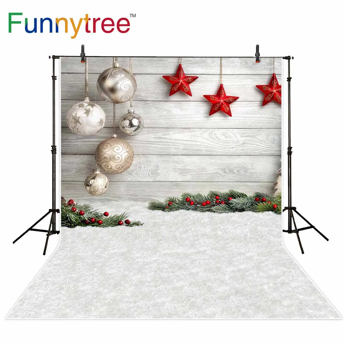 Funnytree Рождественский фон деревянная фотостудия Снежная зима яйца звезды украшения листья фото фон фотостудия винил