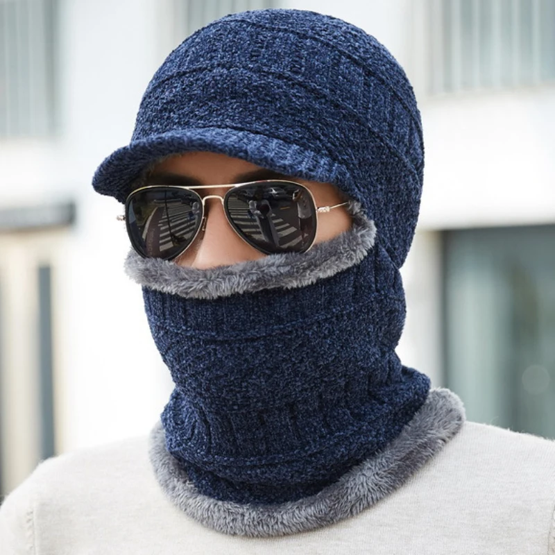 HT2127 Men Hat Thick Warm Riding Balaclava Hat Fleeced Lined Men