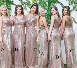 Недорогое длинное свадебное платье из розового золота 2019 с пайетками, летние свадебные пригласительные на свадьбу, платья для подружки