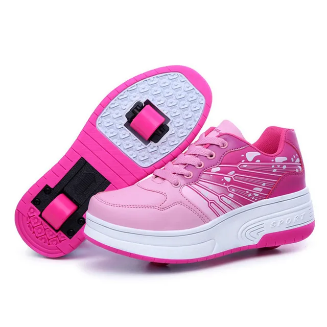 Size 28 43 New Kids Shoes With Two Wheels Boys Girls Sneakers
