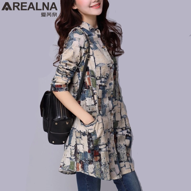 Fashion Cotton Linen Women Blouses 2022 Vintage Funky Button Up Shirt Tunic  Long Sleeve Floral Print Blouse Female Oversized Top|long sleeve blouse  women|women blouseswomen blouse fashion - AliExpress