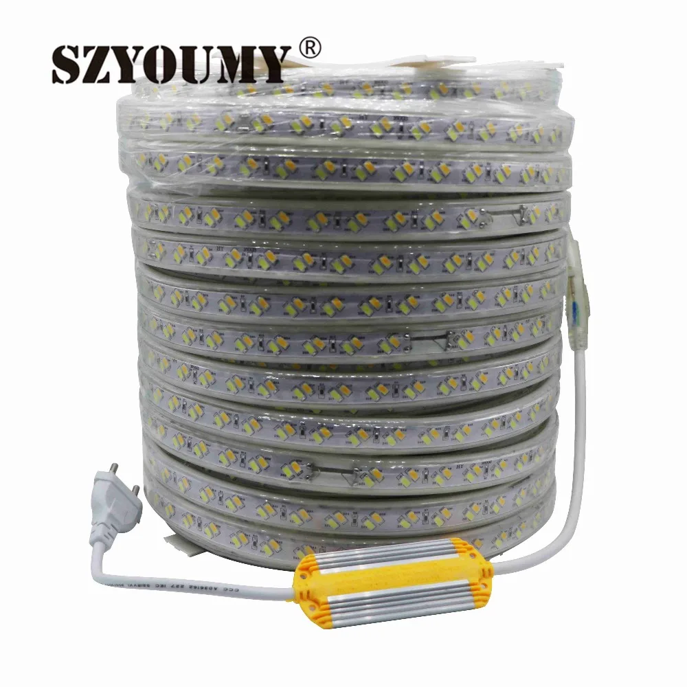 buy SZYOUMY Double Row 220V 5730 Led Strip Light Waterproof IP67 120leds M Tape Double White Outdoor 100m Adjustable CT Strip