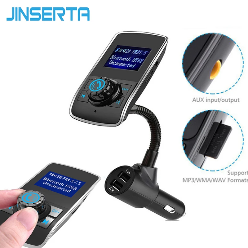 

JINSERTA Car MP3 Audio Player Bluetooth FM Transmitte +Dual USB Ports Wireless LCD Car Kit HandsFree Mic w/TF slot A2DP Player