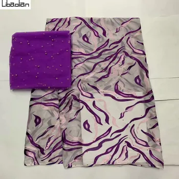 

93% silk & 7% spandex purple color beautiful print silk burnt-out satin fabric 5yards and 2yards tulle net lace for dress S811-4