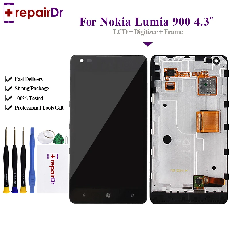 

5Pcs/Lot Black For Nokia Lumia 900 LCD Display Touch Screen Digitizer with Bezel Frame Full Assembly Replacement Parts N900 Lcd