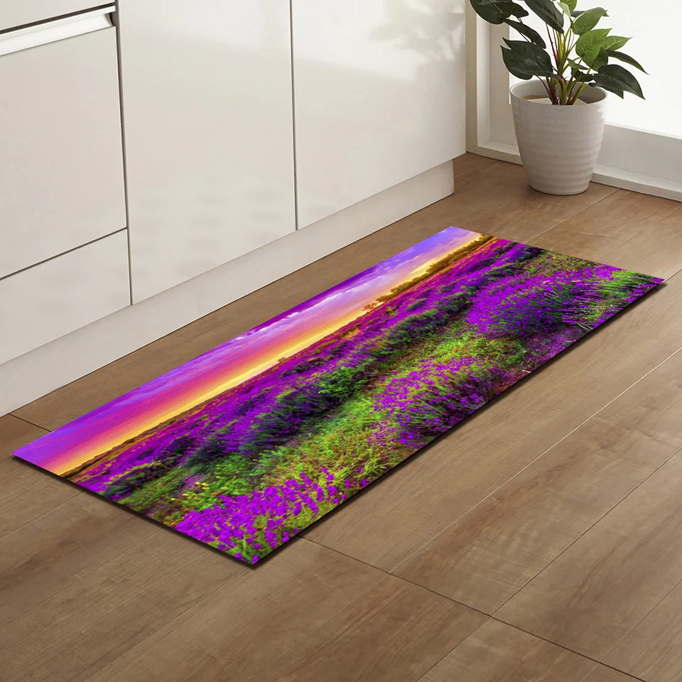 Фиолетовый Лавандовый половик с цветочным рисунком кухня пол коврик Carpetd для гостиной ванная комната прикроватный матд Открытый коврик у входной двери