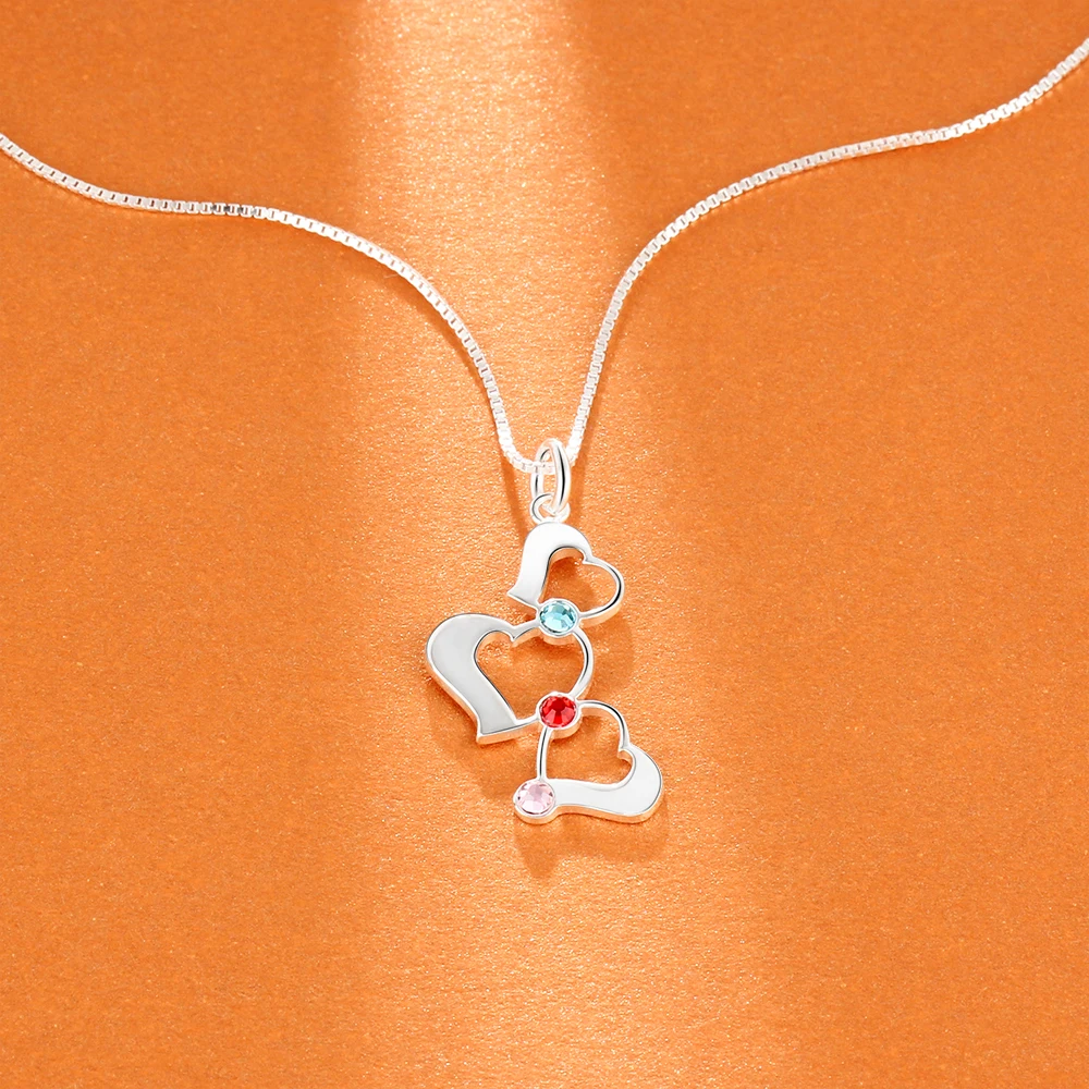 Ожерелья на заказ 925 пробы Серебряное сердце подвески в виде сердца выгравированное имя ожерелья камень DIY семейный подарок