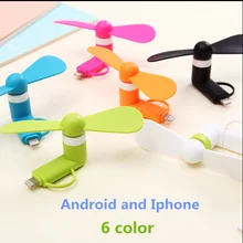 10pcs 6 colors Wholesale Portable Travel Mini USB + Micro USB Fan Fans for Android smart Phone for iPhone 6s 6 Plus 5s colorful