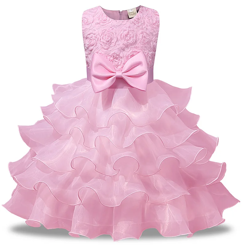 

0-9 T Summer Little Girls Sleeveless Dress Solid Big Bow Kids Girl Princess Wedding Dresses Baby Children Birthday Party Outfits