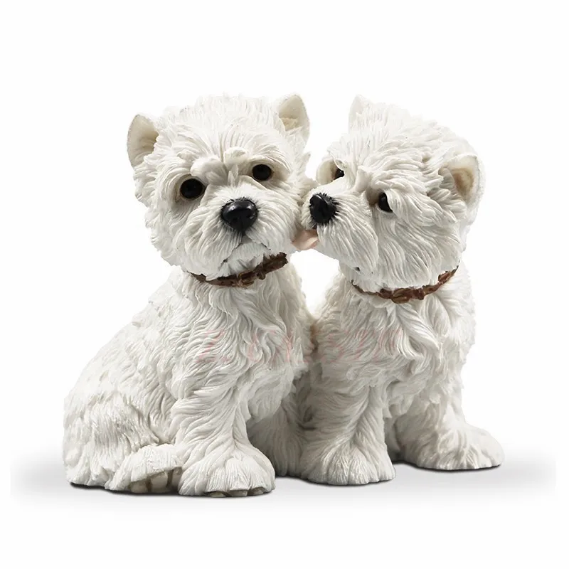 Симпатичная статуя щенка имитация West Highland White Terrier пары собак креативный полимер
