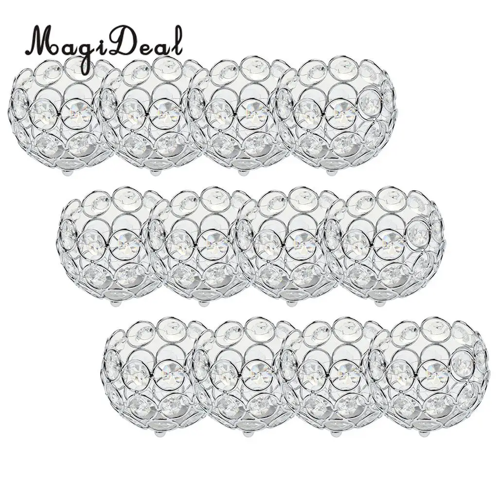 12 Pieces Votive Tea Light Candle Holders Silver/Gold Crystal Beads Candlestick Wedding Table Centerpieces Home Office Decor