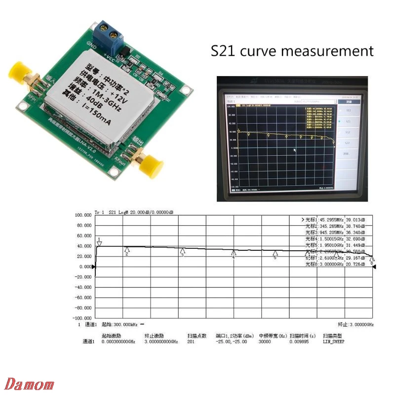 1-3000 МГц 3 ГГц усиление 40 дБ LNA RF широкополосный усилитель мощности модуль DC 12 В 150 мА