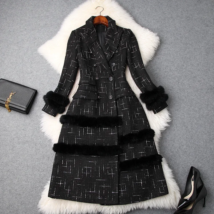 Lapin Américain Manches Boutonnage Cheveux De 2018 Nouvelle Vêtements Manteaux Double Tweed Femmes Longue Et Couture D'hiver Européen À PwS5qCzP