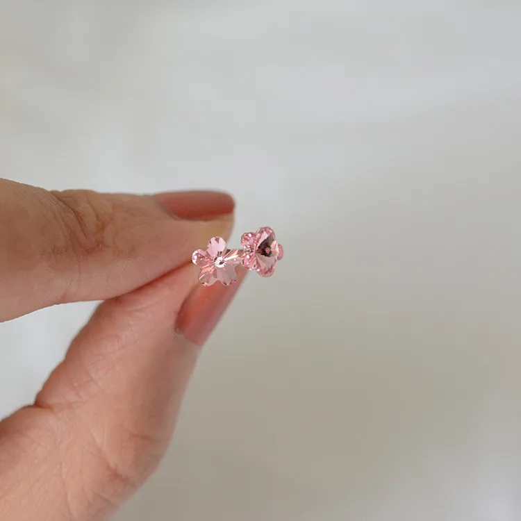 

2018 New Sweet Pink Crystal Sakura Earring 925 Sterling Silver Stud Earrings for Women Cute Flower Earrings 6MM Girl Gifts
