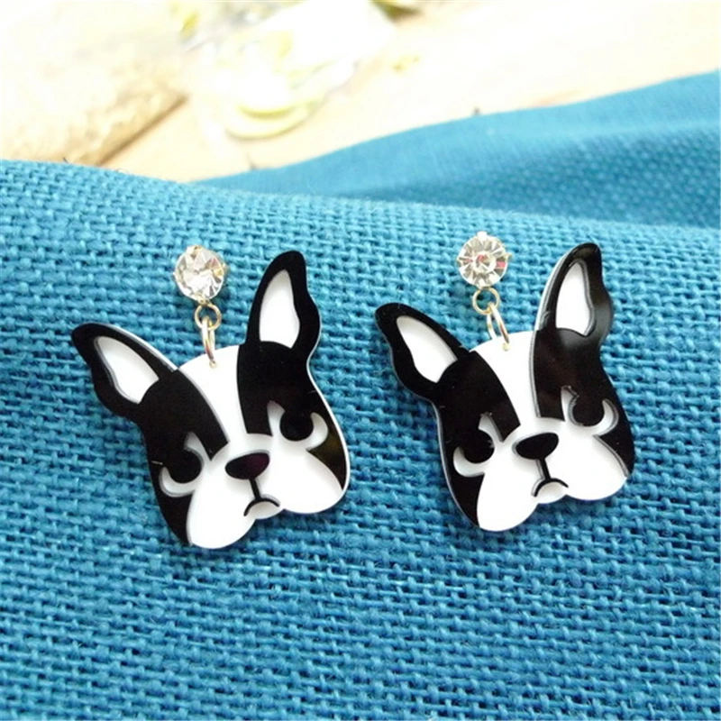 

Doreen Box Dog Animals New Fashion Women Stud Earrings Black White Crystal Stud Girls Trend Earrings Jewelry, 1 Pair