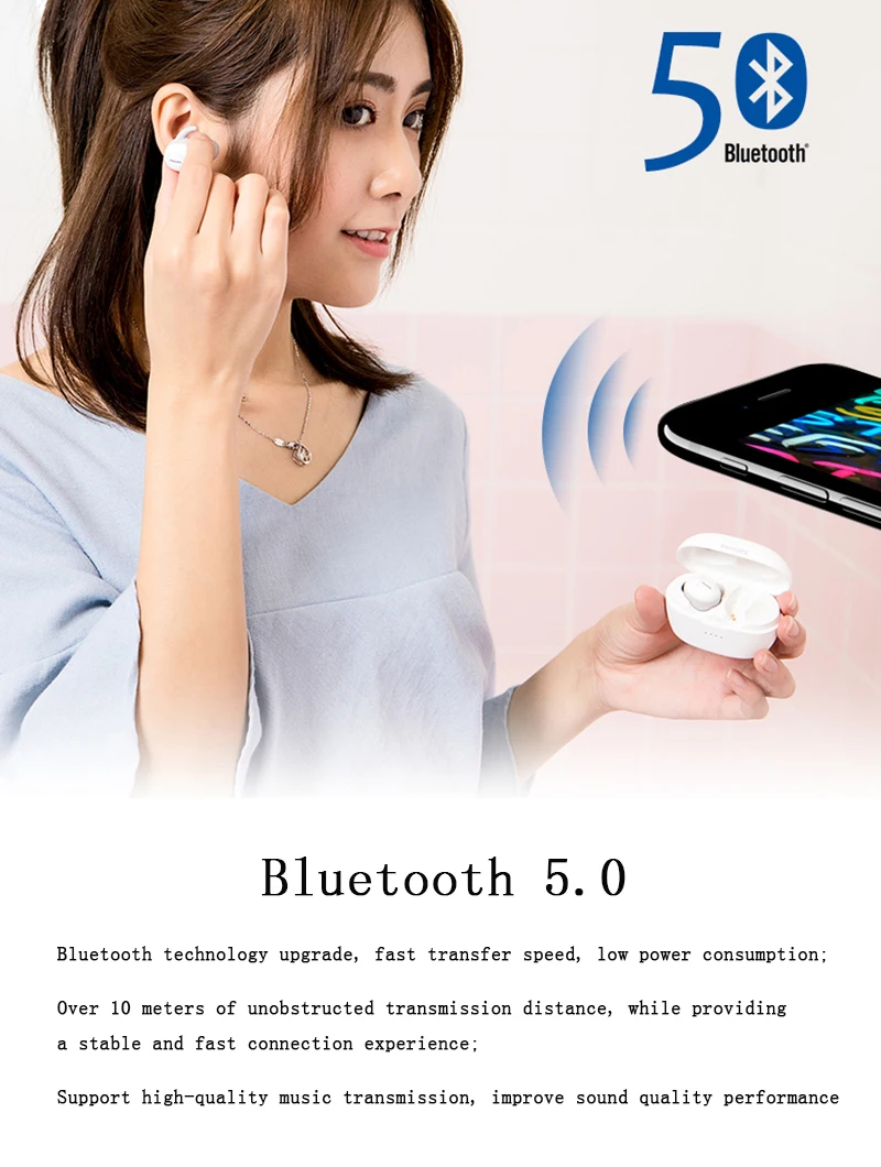 Original Philips SHB2505 Wireless Bluetooth Earphones 5.0 HIFI Fever Noise Reduction Stereo Headset with Portable Charging Box