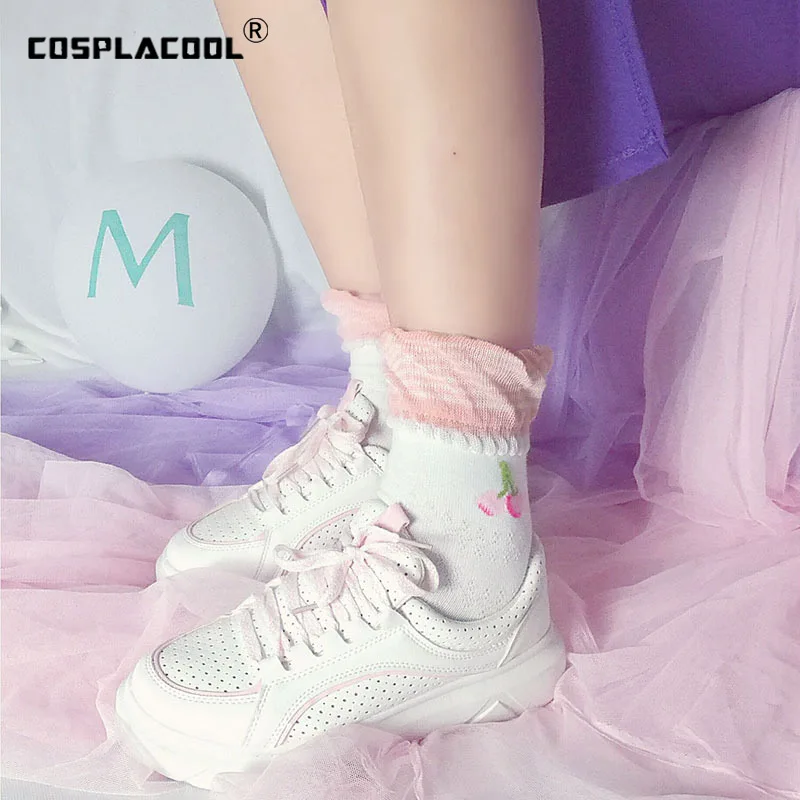 

[COSPLACOOL]Cute Cherry Funny Socks Japanese Harajuku Divertidos White Socks Women Fruit Princess Kawaii Calcetines Mujer Sokken