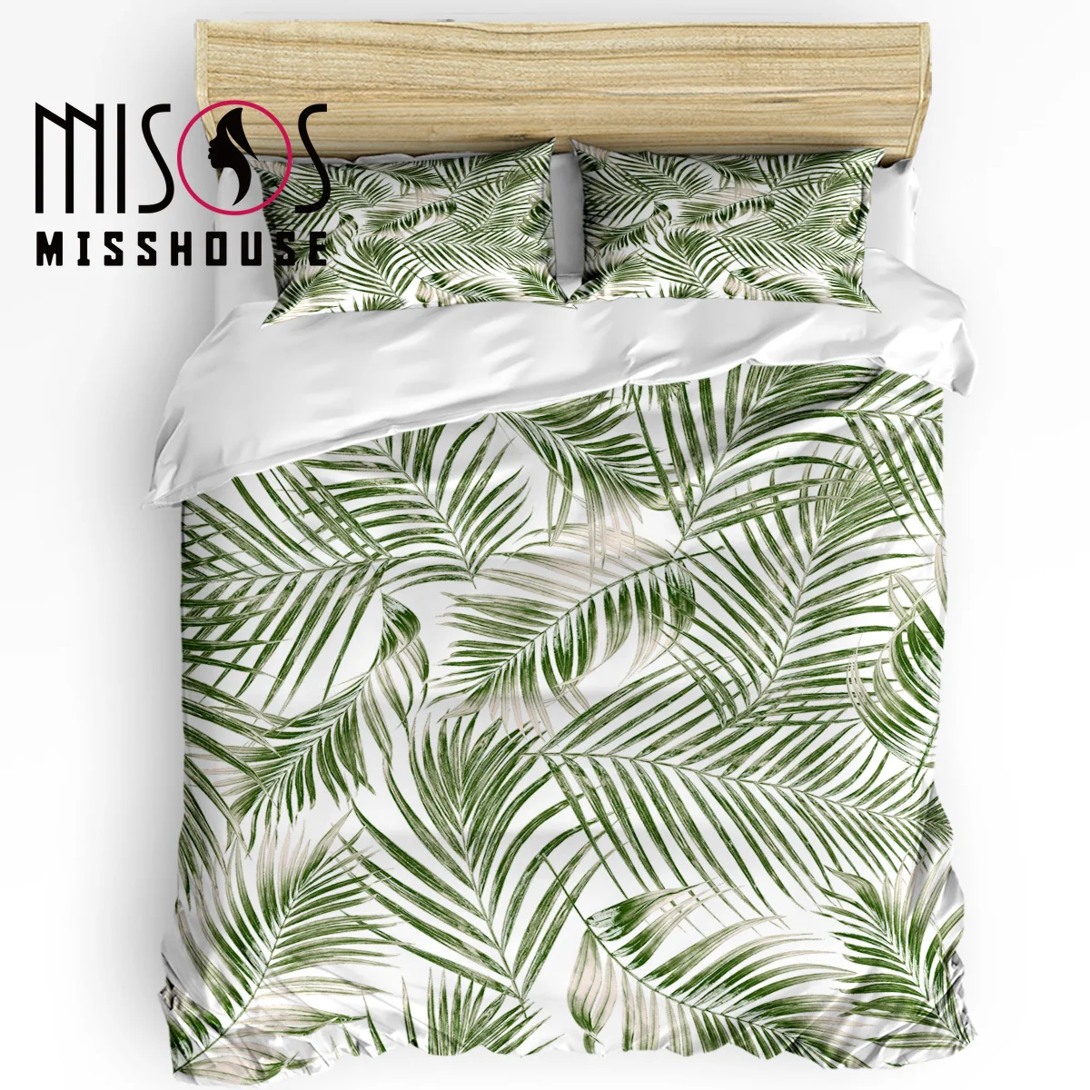 MISSHOUSE Bedding Sets Green Leaves Tropical Home Textile 3pcs Duvet Cover Set Comforter Pillowcases | Дом и сад