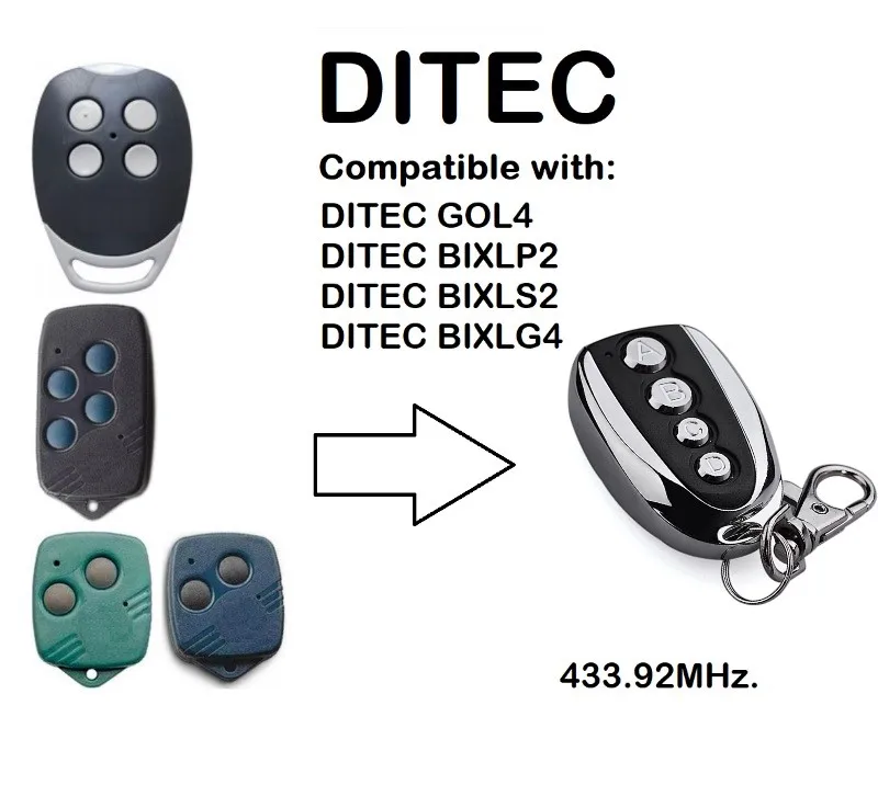 

2pcs DITEC GOL4,BIXLP2,BIXLS2,BIXLG4 Rolling code 433mhz replacement remote control free shipping