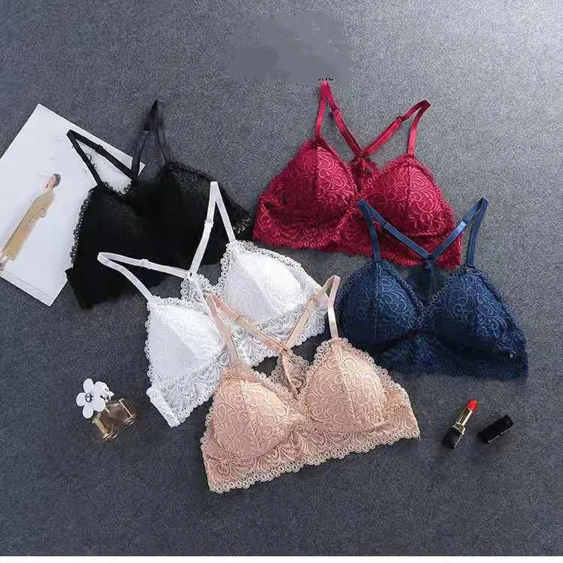 Wireless Bras for Women Lingerie Lace Sexy Bralette Push Up Bra Plus Size Y-line Straps Backless Bras One Size
