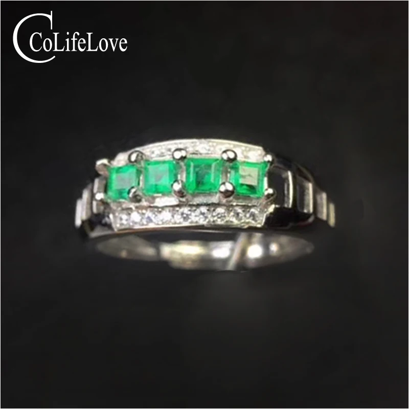 

Dazzling Silver Emerald Ring for Engagement 4 Pieces Natural Colombia Emerald Silver Ring 925 Sterling Silver Emerald Jewelry