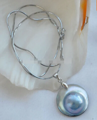 

Free shipping >>@>> Hot sell 22MM GRAY SOUTH SEA MABE PEARL PENDANT 925SILVER CHAIN