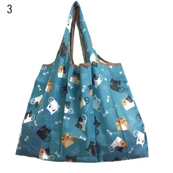 

Portable Reusable Shopping Bag Large Capacity Women Handbag Floral Print Striped Folding Tote Bag 2019 Cartoon Eco Friendly Bags
