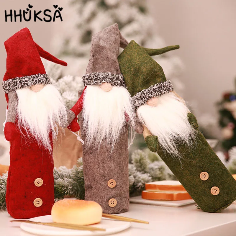 

1Set Christmas Decorations For Home Cute Faceless Doll Red Wine Bottle Decor New Year Dinner Table Decor Christmas Ornaments