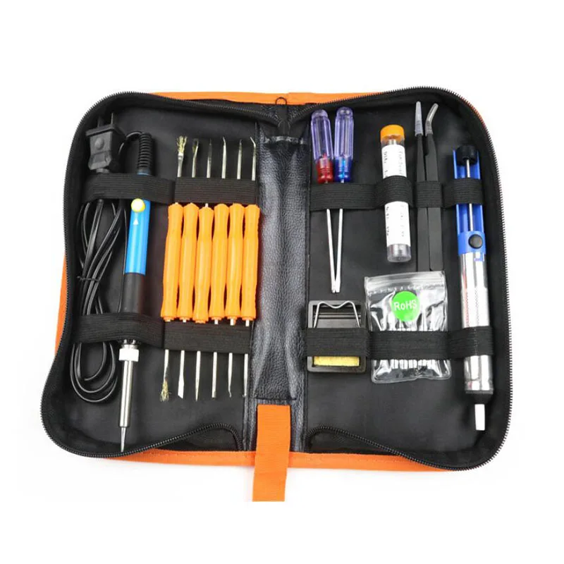 60W EU/US Multifunctional Electric Soldering Iron Kit Screwdriver Desoldering Pump Tip Wire Pliers+Tool Bag 19PCS/Set