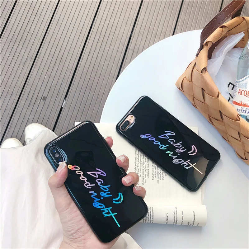 JAMULAR Laser Baby Good Night Letter Soft Phone Case For iPhone 8 6 6s X 7 Plus TPU Full Cover For iPhone 6 Plus Black Fundas