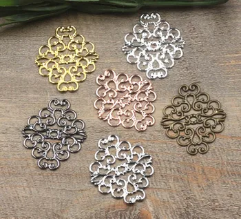 

37*30mm Vintage Filigree Flower Charms Connectors Blanks Bu Yao Hair Sticks DIY Jewelry Accessories Findings Multi-color