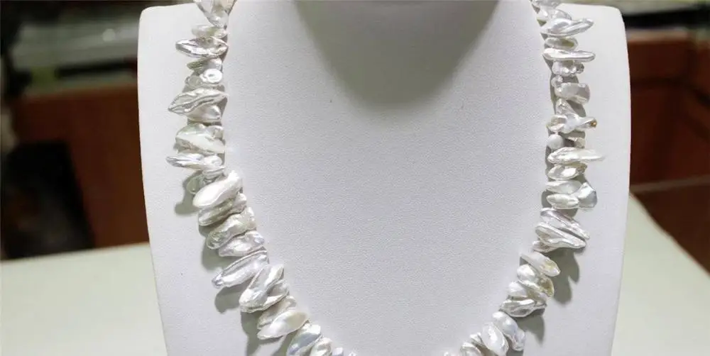 

White keshi rebom freshwater pearl necklace 7x13mm-8x24mm 18" Alloy "handmade" a(5.18)