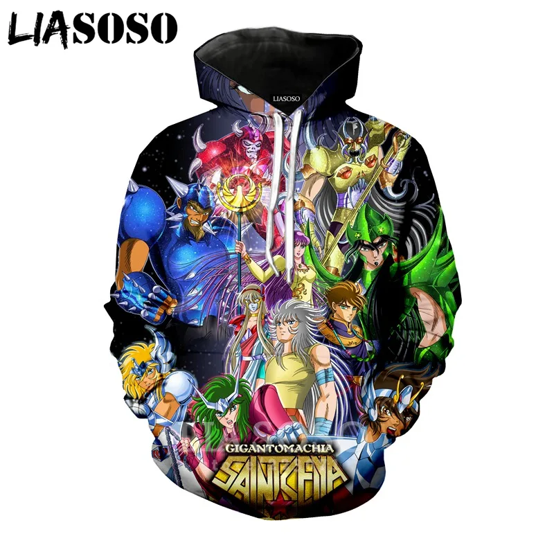 LIASOSO جديد أزياء الرجال النساء البلوز 3D طباعة أنيمي سانت Seiya هوديي طويلة الأكمام أعلى الهيب هوب المتناثرة السترة A224-08