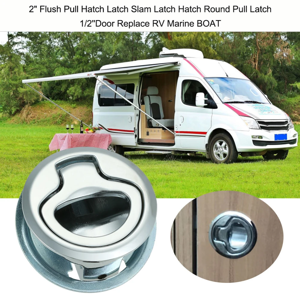Flush Pull Hatch,Stainless Steel Material Flush Pull Hatch Latch Slam Latch Deck Hatch Round Pull Latch for RV Marine Boat RV 