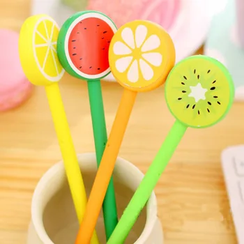 

1 Pcs 0.5mm Black Ink Cute fruit Plastic Gel Pen Watermelon Lemon Tangerine Kiwi For Students Stationery Office School Supplies