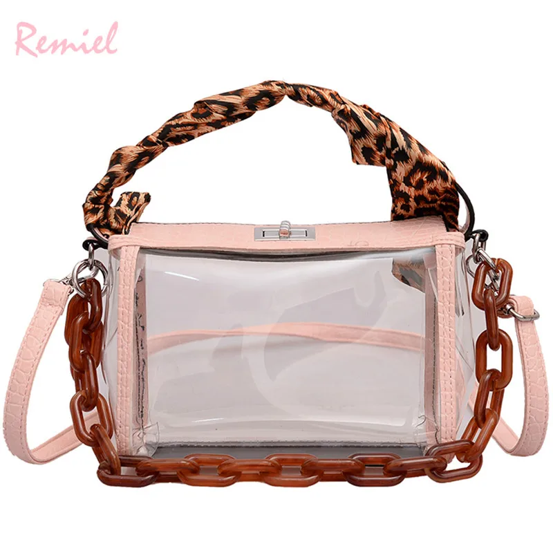 

Transparent Jelly Tote bag 2019 Fashion New High Quality PVC Women's Designer Handbag Leopard Chain Shoulder Messenger bags
