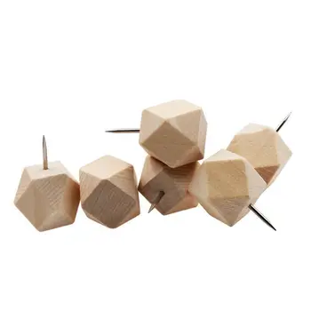 

18pcs Geometric Wood Decorative Push Pins, Wood Head and Steel Needle Point Thumb Tacks for Photos, Maps and Cork Boards