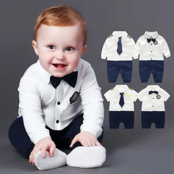 Newborn Baby Boy Rompers 100% Cotton Tie Gentleman Suit Bow Leisure Body Suit Clothing Toddler Jumpsuit Baby Boys Brand Clothes